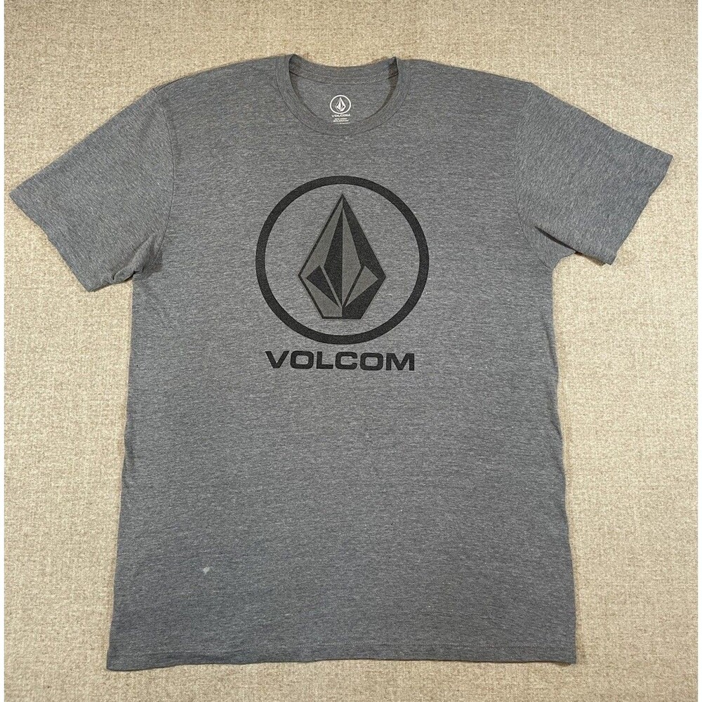 Volcom T-Shirt Gray Stone Logo Graphic Short Sleeve Men’s L Large *Flaw*